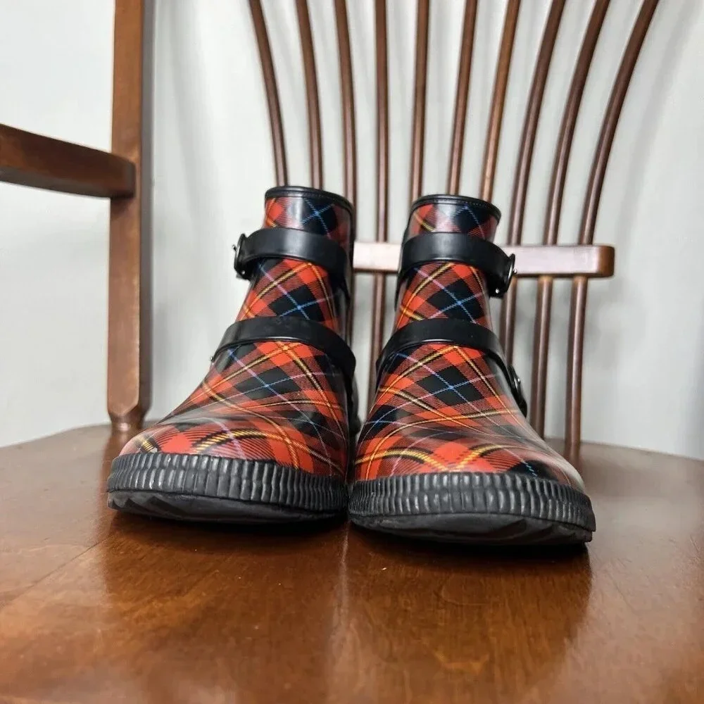 Cougar Royale Red Plaid Rain Boots Hand Crafted Fall Autumn Booties Sz 8 - Picture 4 of 9